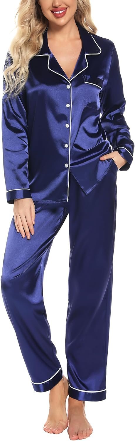 Pajamas Set Long Sleeve Womens Button Down Sleepwear Two Piece Nightwear Soft Pj Lounge Sets S-XXL