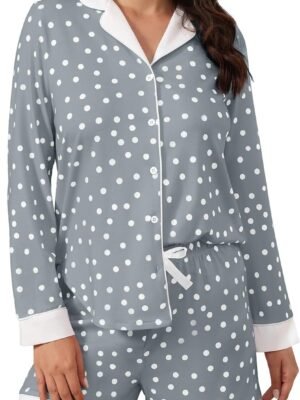 Button Down Pajamas Sets Women Two-Piece Satin Silk Pjs Sets Loungewear Long Sleeve Sleepwear Shorts Nightwear Sets
