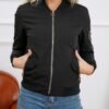 Women's Bomber Jacket Lightweight Varsity Zip Up Coat Casual Long Sleeve Windbreaker
