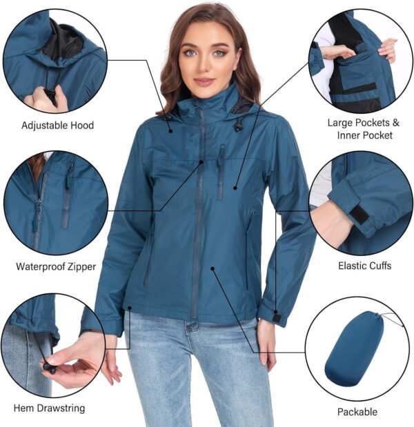 Packable Rain Jacket Women Lightweight Waterproof Raincoat for Women with Hood Windbreaker for Outdoor Travel Hiking