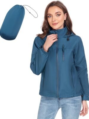 Packable Rain Jacket Women Lightweight Waterproof Raincoat for Women with Hood Windbreaker for Outdoor Travel Hiking