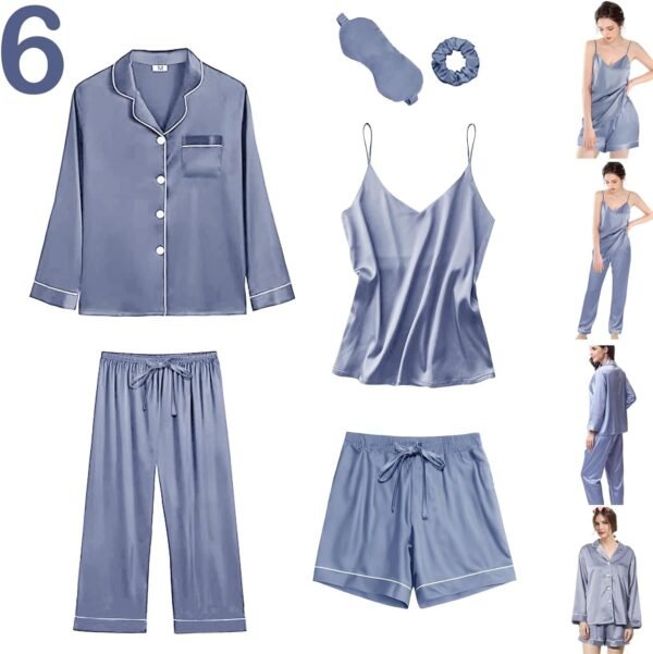 6Pcs Womens Silk Satin Pajama Sets Pj Sets Long Pjs Set Pajamas Sleepwear Camisole Sexy Cami