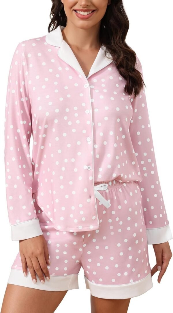 Button Down Pajamas Sets Women Two-Piece Satin Silk Pjs Sets Loungewear Long Sleeve Sleepwear Shorts Nightwear Sets