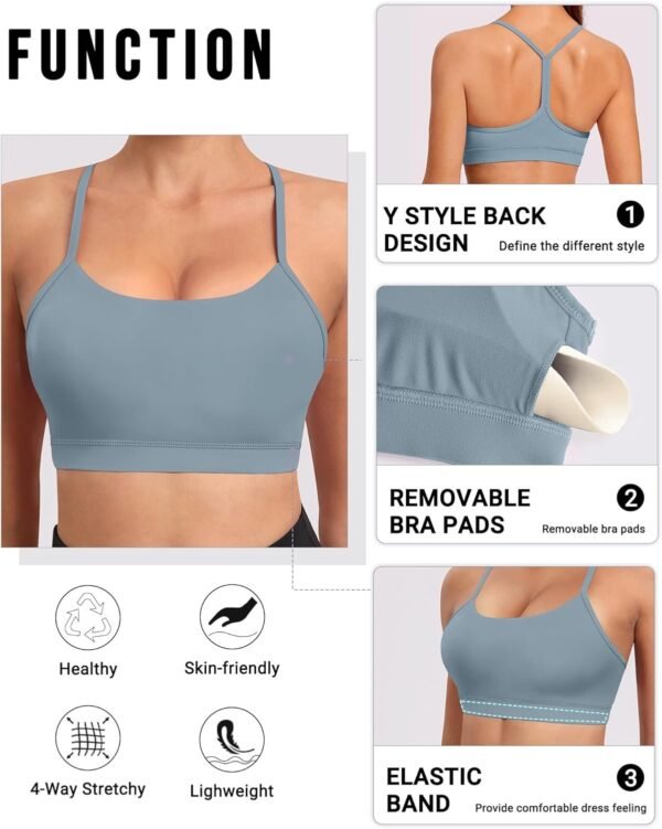Spaghetti Strap Padded Sports Bras for Women - Y Back Yoga Workout Tops (3 Pack)