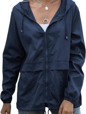 Women's Waterproof Raincoat Lightweight Rain Jacket Hooded Windbreaker with Pockets for Outdoor