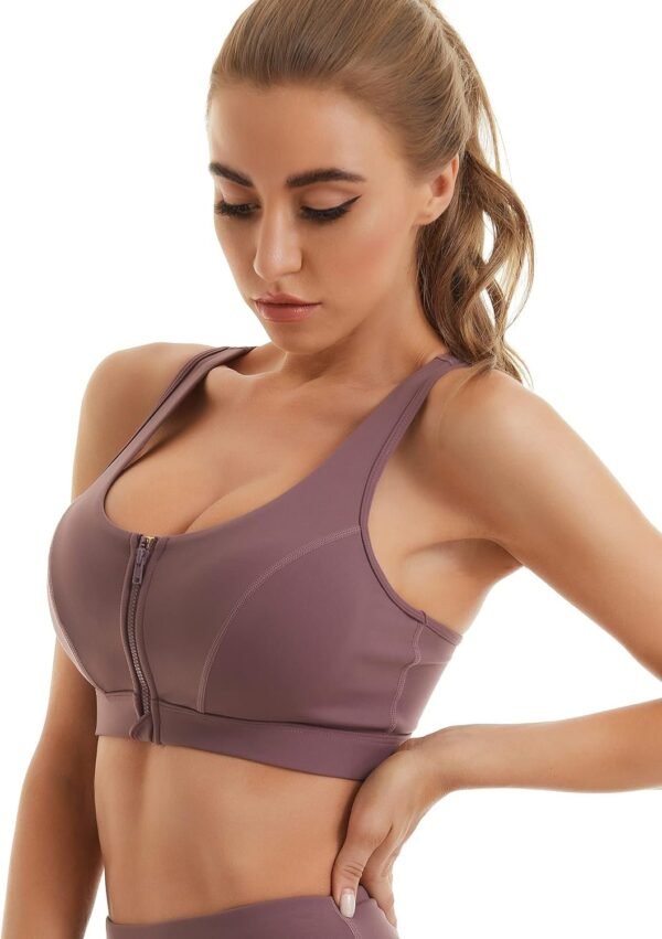 71uy-yhaXnS._AC_SL1500.jpg Womens Sports Bra with Zip Closure and Racerback,Wireless Bras,Four-Way Stretch Fabric with Removable Padded