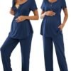 71xa-7929oL._AC_SL1500.jpg Women's Maternity Nursing Pajama Set Breastfeeding Loungewear Mama Clothes Short Sleeve Top & Pants Pregnancy PJS