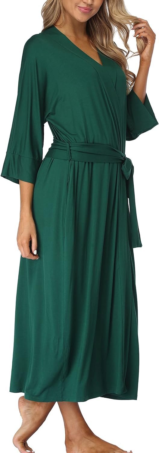 Womens Soft Long Kimono Robes Lightweight Full Length Knit Bathrobe With Pockets Ladies Casual Dressing Gown