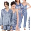 6Pcs Womens Silk Satin Pajama Sets Pj Sets Long Pjs Set Pajamas Sleepwear Camisole Sexy Cami