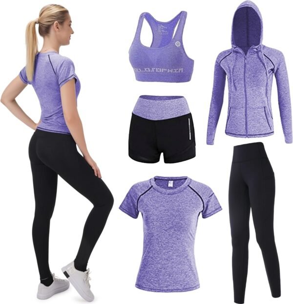 Workout Sets for Women 5 PCS Yoga Outfits Activewear Tracksuit Sets