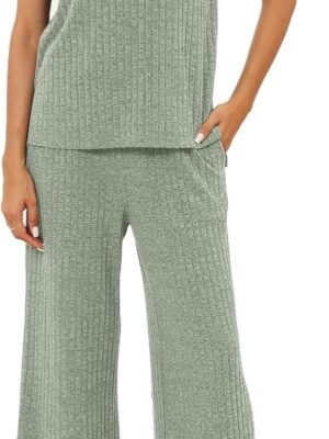 Pajama Sets for Women 2 Piece Ribbed Knit Summer Cute Pj Set Comfy Matching Lounge Sets Loungewear Sleepwear