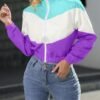 Women’s Lightweight Windbreaker Sport Jacket Zip Up Color Block Coat Casual Long Sleeve Jogging Outerwear