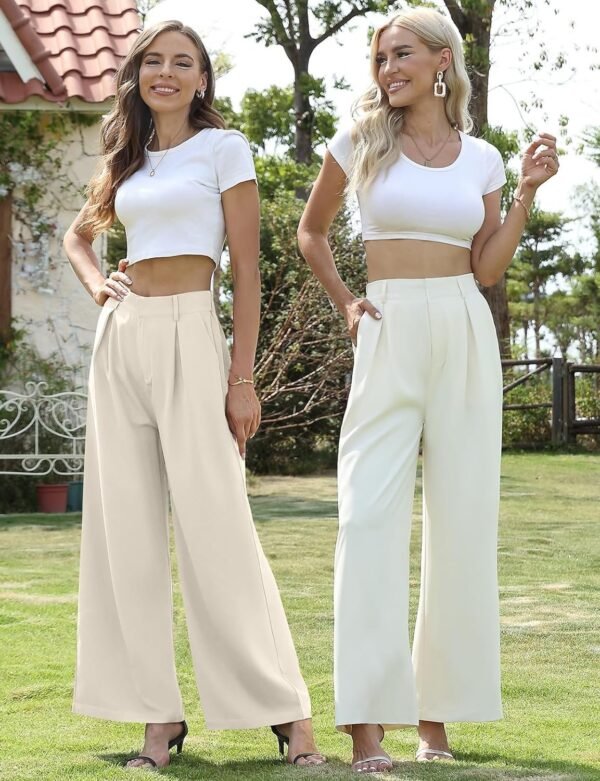 Women's Wide Leg Dress Pants High Elastic Waisted in The Back Business Work Causal Trousers Long Straight Suit Pants