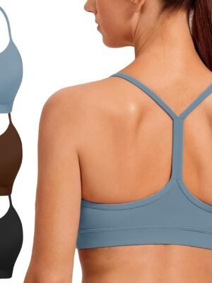 Spaghetti Strap Padded Sports Bras for Women - Y Back Yoga Workout Tops (3 Pack)