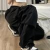 Women Cargo Pants Trendy Parachute Pants Elastic Waist Hiking Pants Lightweight Waterproof Baggy Joggers with Pockets