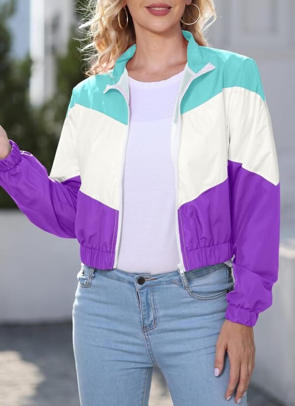 Women’s Lightweight Windbreaker Sport Jacket Zip Up Color Block Coat Casual Long Sleeve Jogging Outerwear