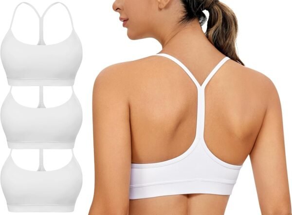Spaghetti Strap Padded Sports Bras for Women - Y Back Yoga Workout Tops (3 Pack)