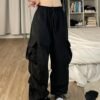 Women Cargo Pants Trendy Parachute Pants Elastic Waist Hiking Pants Lightweight Waterproof Baggy Joggers with Pockets
