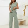 Pajama Sets for Women 2 Piece Ribbed Knit Summer Cute Pj Set Comfy Matching Lounge Sets Loungewear Sleepwear