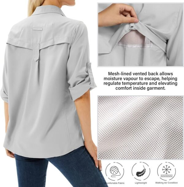 Women's UPF 50+ Long Sleeve UV Sun Protection Safari Shirt, Quick Dry SPF Hiking Fishing Breathable Shirts