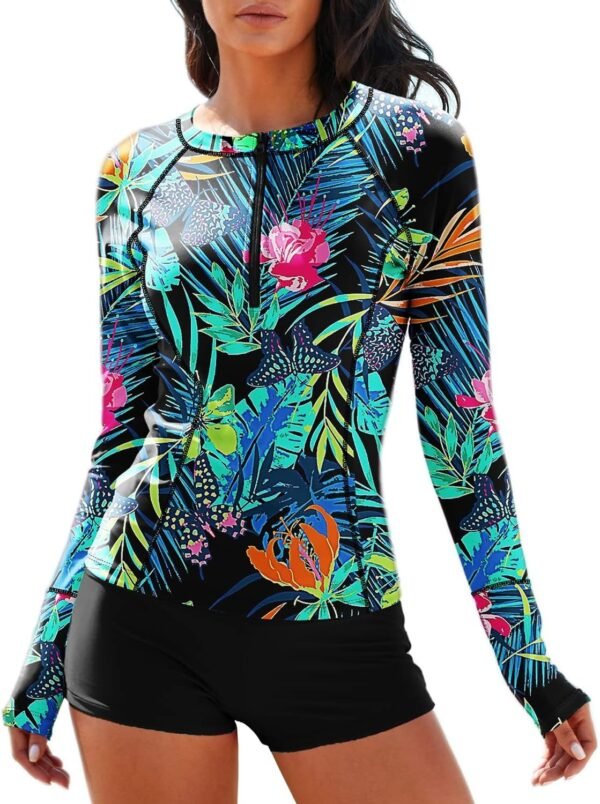 81N8Jp2tIvL._AC_SL1500.jpg Women Two Piece Rash Guard Long Sleeve Half-Zipper UPF 50 Athletic Surfing Swimsuit