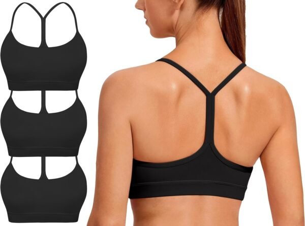 Spaghetti Strap Padded Sports Bras for Women - Y Back Yoga Workout Tops (3 Pack)