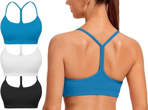 Spaghetti Strap Padded Sports Bras for Women - Y Back Yoga Workout Tops (3 Pack)
