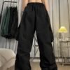 Women Cargo Pants Trendy Parachute Pants Elastic Waist Hiking Pants Lightweight Waterproof Baggy Joggers with Pockets
