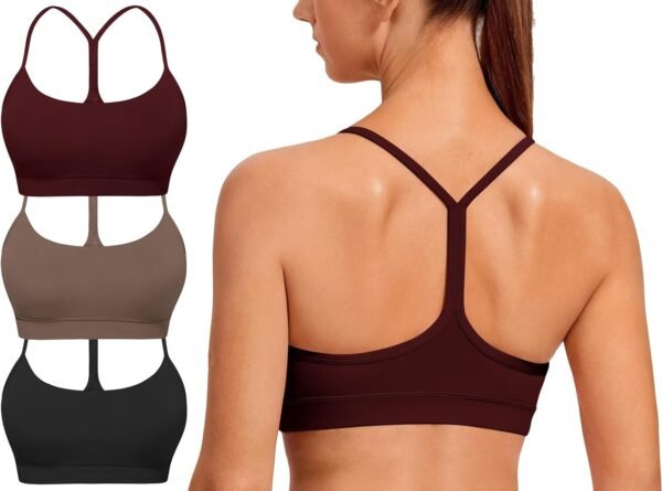 Spaghetti Strap Padded Sports Bras for Women - Y Back Yoga Workout Tops (3 Pack)