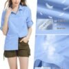 Womens Sun Protection Safari Shirt Quick Dry SPF 50 UV Lightweight Fishing Travel Hiking Outdoor Shirts with Zipper Pockets