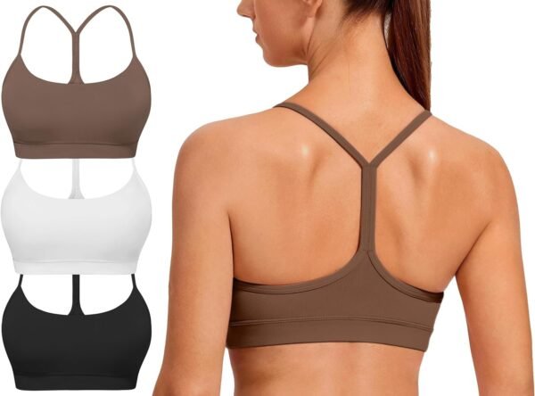 Spaghetti Strap Padded Sports Bras for Women - Y Back Yoga Workout Tops (3 Pack)