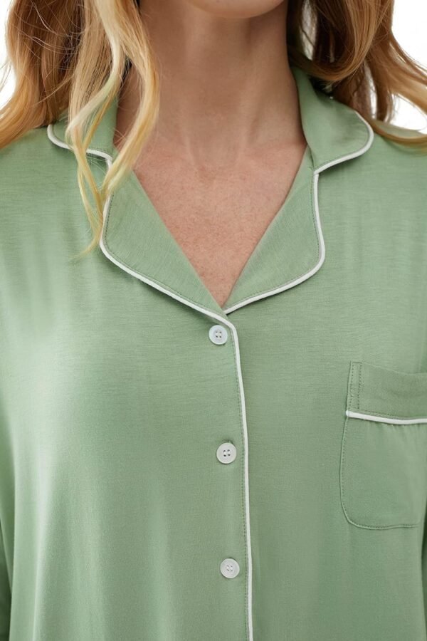 Womens Bamboo Viscose Sleep Shirt Long Sleeve Button Down Nightgowns Boyfriend Nightshirt S-XXL